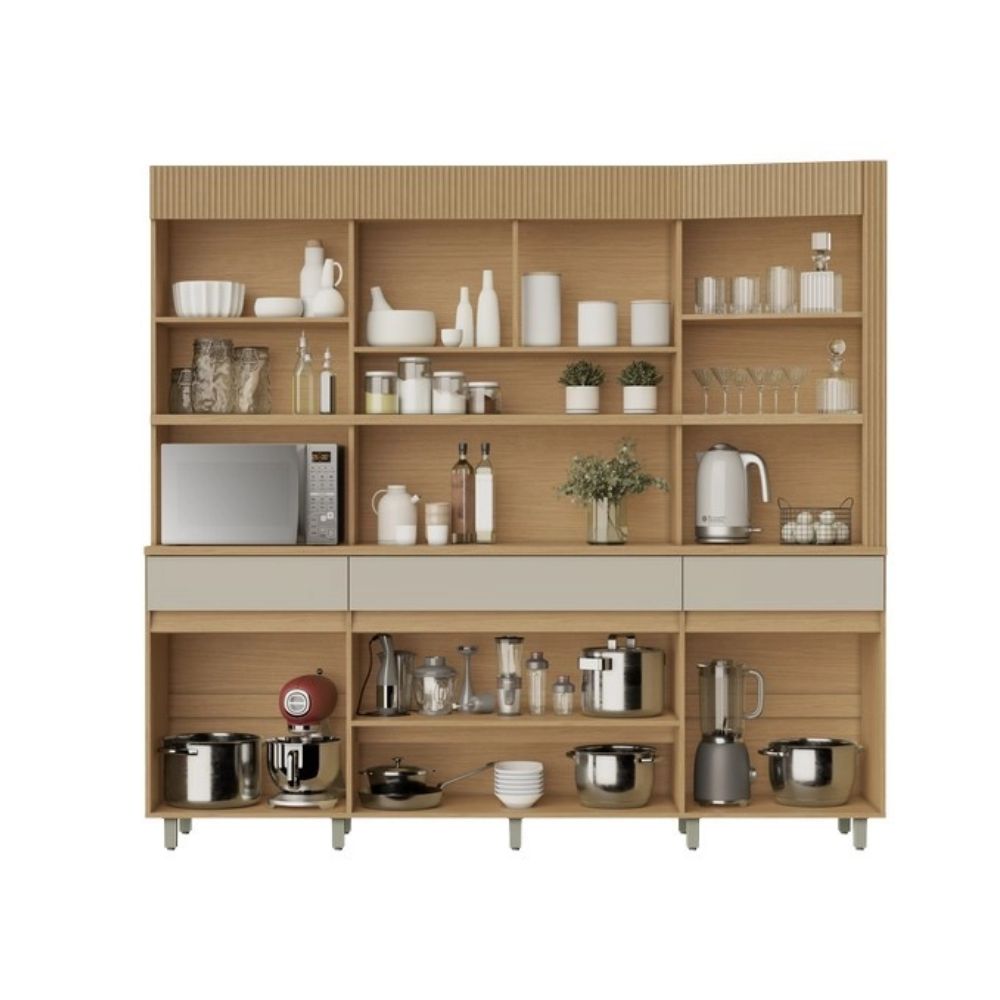 Cozinha Nesher Realeza 6 Portas 3 Gavetas 220cm Carvalho/Greige