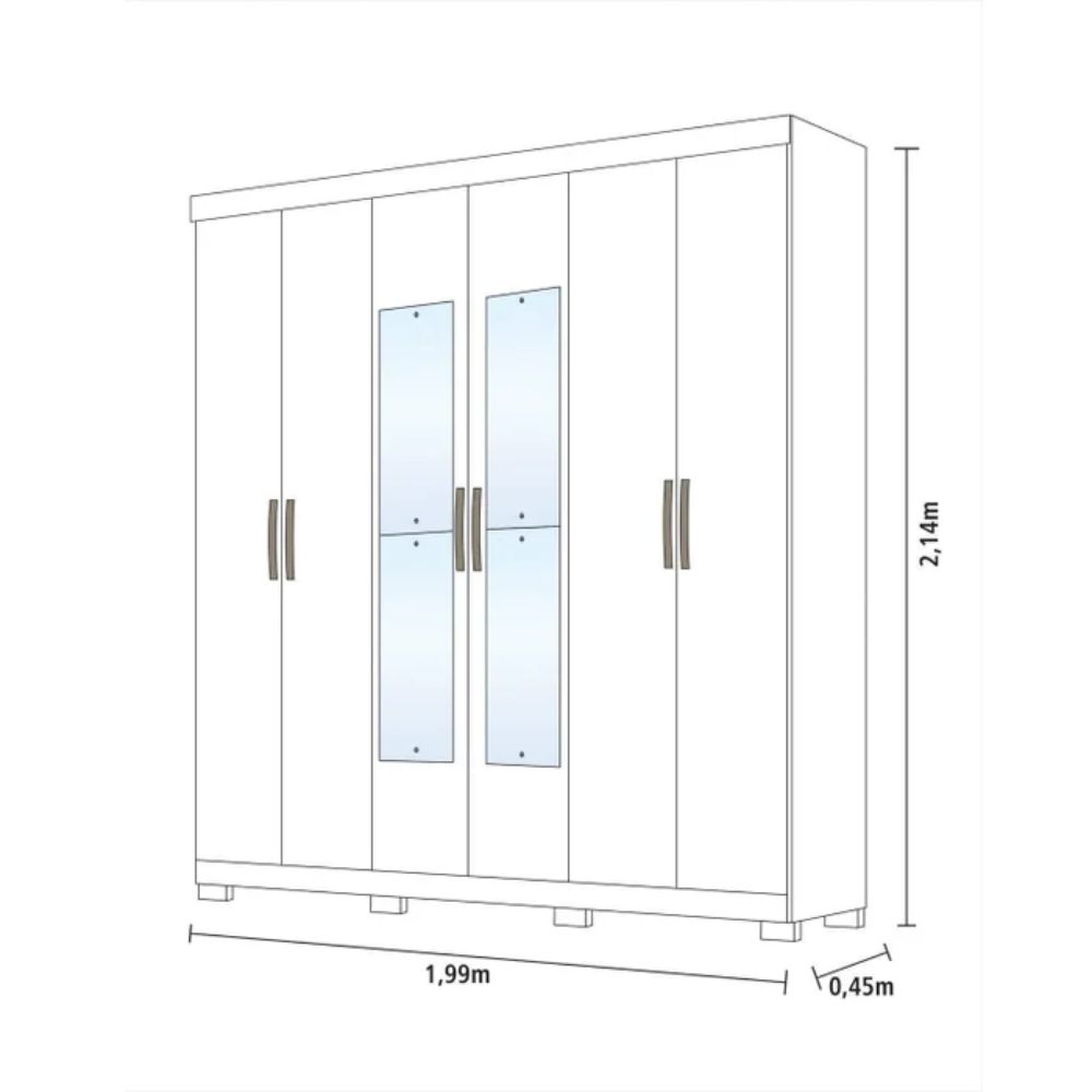 Guarda Roupa Santos Andira 6 p Imaginare Com Espelho  Com  Pes Branco