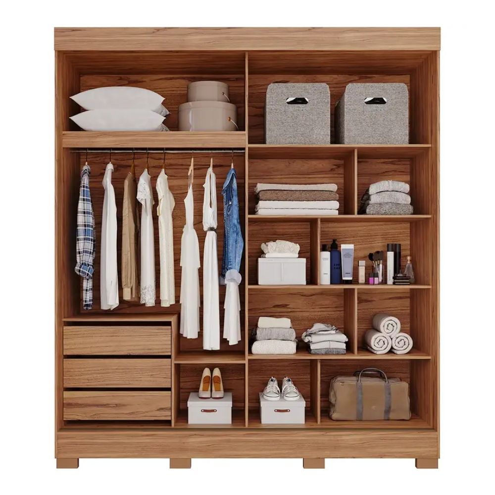 Guarda-Roupa Casal Cinamomo/Off White 2 Portas Correr 3 Gavetas Ilhéus Panan