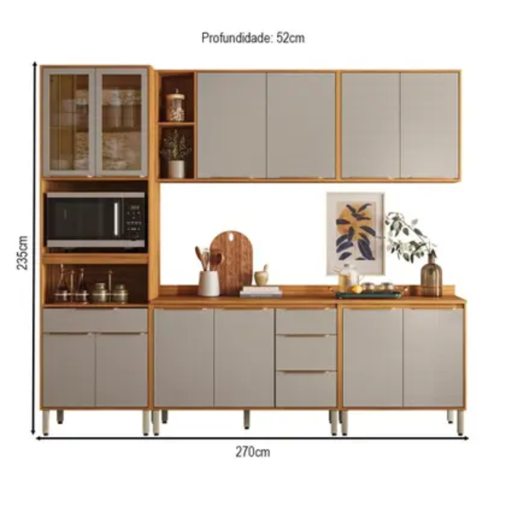 Cozinha Demóbile Completa Plena 12 Portas 4 Gavetas Cinamon/Nude Prime