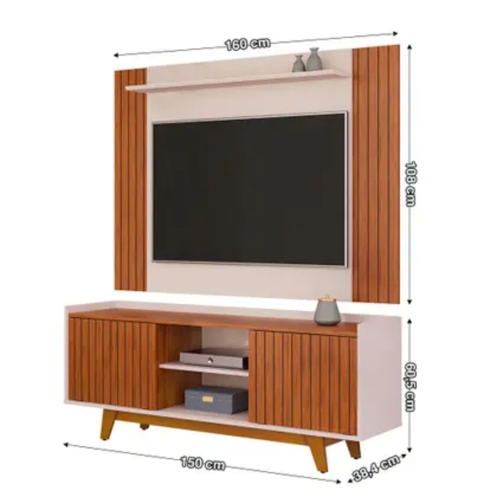 Painel Trend com Rack Bancada Flat DJ Móveis para TVs de até 65 polegadas