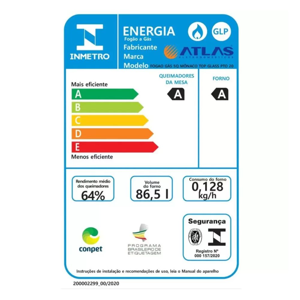 Fogão Altas 5 Bocas Mônaco Top Glass Automático Bivolt Preto Atlas