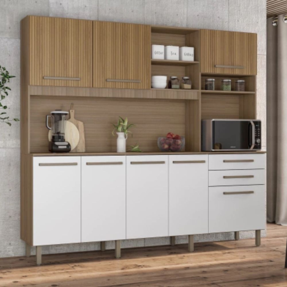 Kit Cozinha Madine Ibiza 2130 Montana/Branco/Ripado