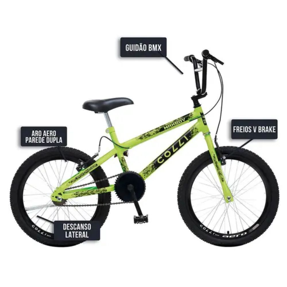 Bicicleta Max Boy Aro 20 Colli Freio V-Brake Amarelo Neon