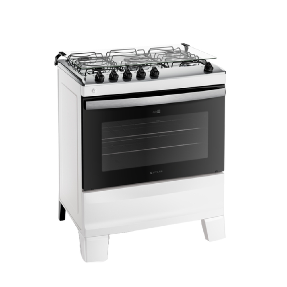Fogão 5 Bocas Branco com Mesa Inox Atlas Agile Up Bivolt