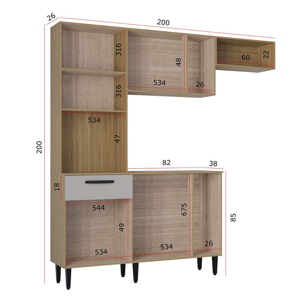 Cozinha Poquema Dora 10 Portas 1 Gaveta Damasco Ripado/Off White