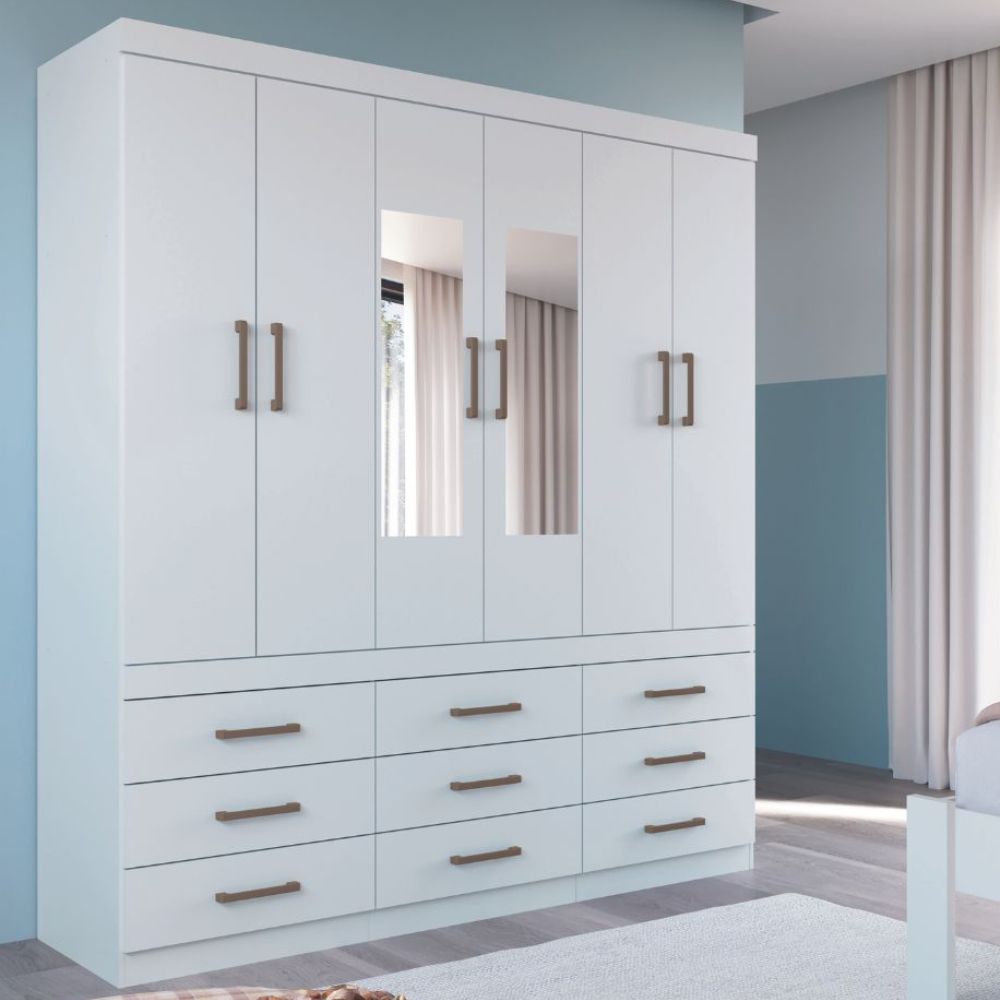 Guarda Roupa Santos Andira Star Plus 6.9 Com Espelho e Pés Branco
