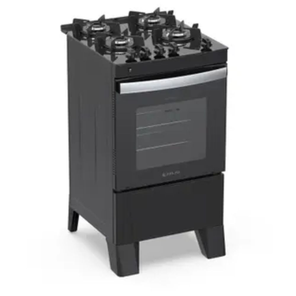 Fogão 4 Bocas Atlas Automático Milão Fast Glass Mesa de Vidro Preto