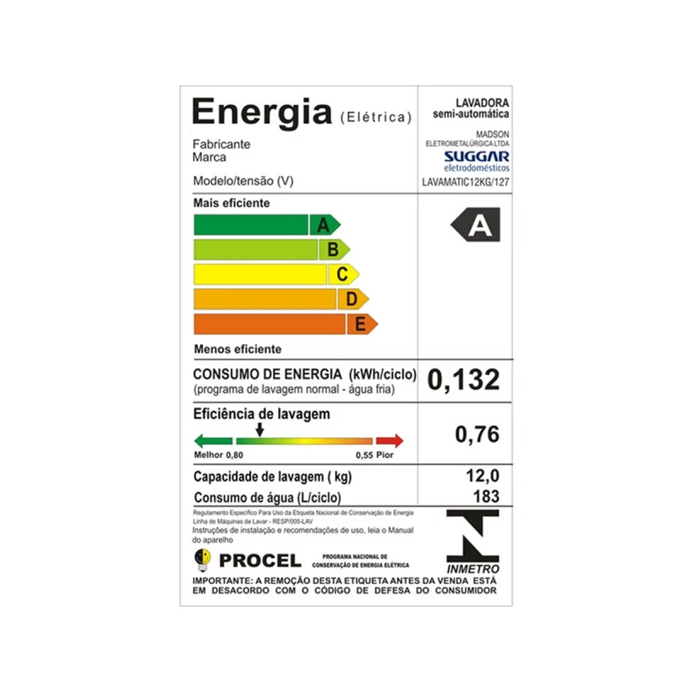 Lavadora De Roupas Suggar Lavamatic 12KG LC1242 Branco 220v