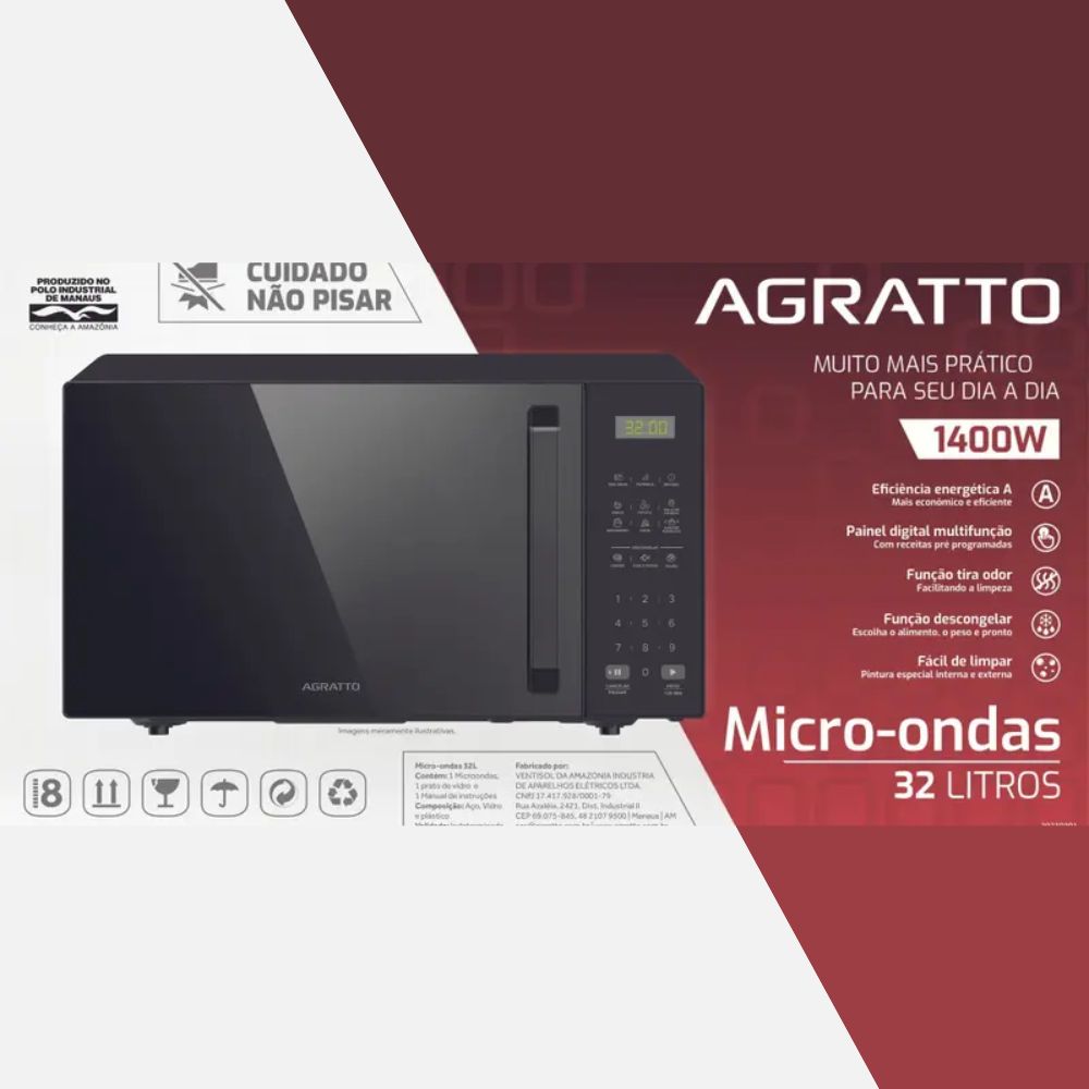Micro-ondas Agratto AMIC01N-02 Preto 32L 1400W 220V