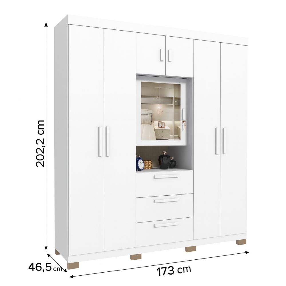 Guarda Roupa Avelan Catania 6 Portas 3 Gavetas Luxo Branco