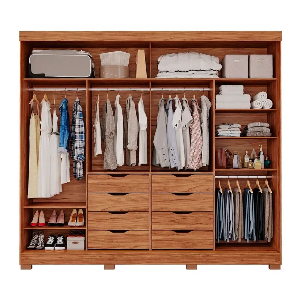 Guarda Roupa Florença Panan Casal Com Espelho Cinamomo/Off white