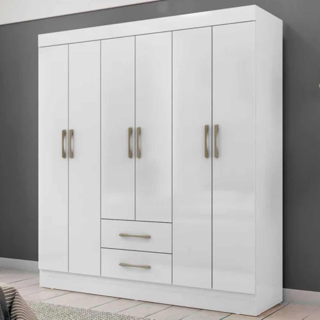 Guarda-Roupa Casal 06 Portas 02 Gavetas Natal Branco