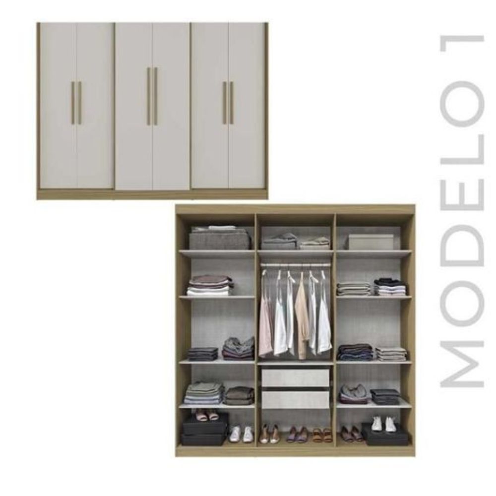 Guarda-Roupa Casal Herval PH1804 6 Portas com Espelho e Pés Cedro/Off White