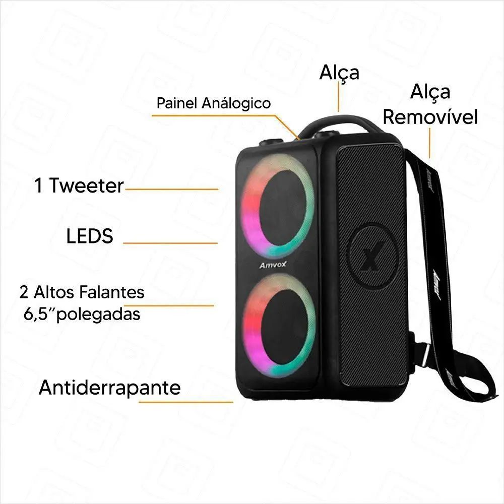 Amvox Caixa de Som Amplificada ACA 600 Bagvox Red