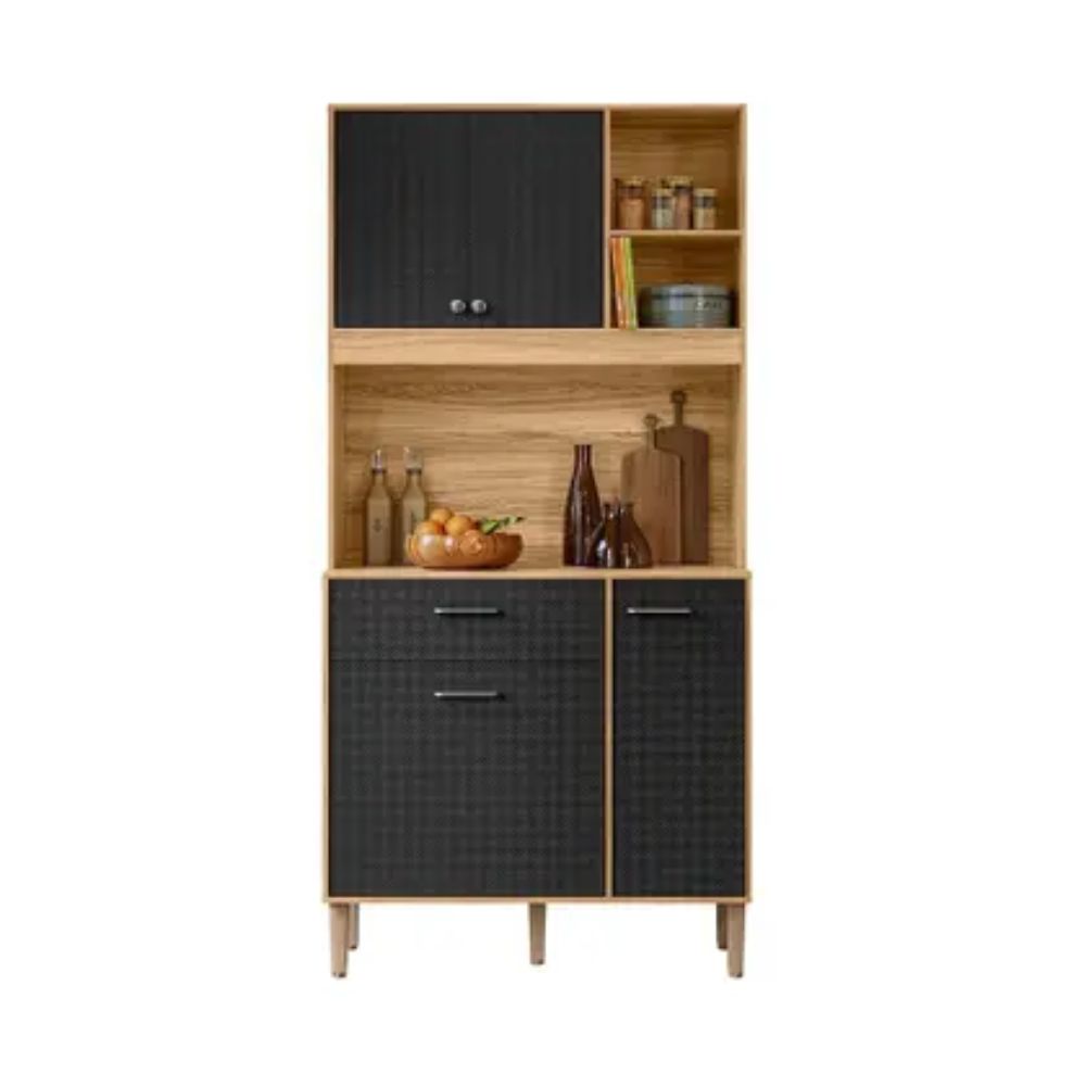 Cozinha Compacta Erva Doce 90 4 Portas 1 Gaveta Freijó/Preto Esfera - Nicioli
