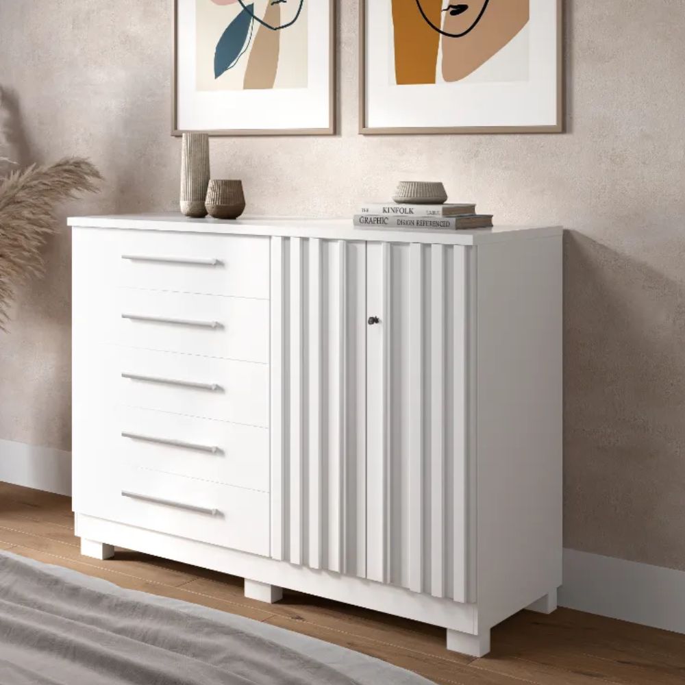 Cômoda ACP Bella com 5 gavetas e Sapateira - Branco