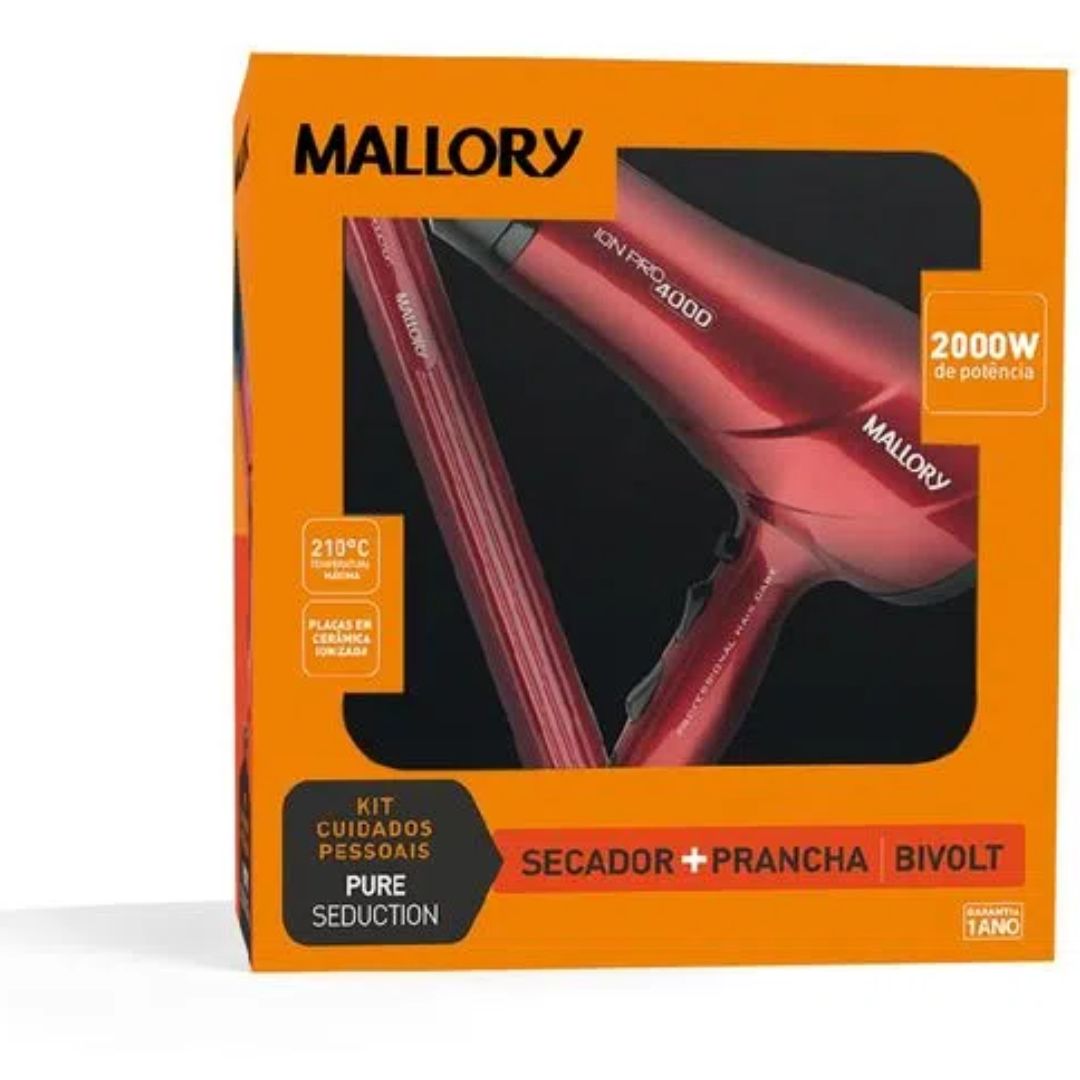 Kit Secador e Prancha Mallory Pure Seduction