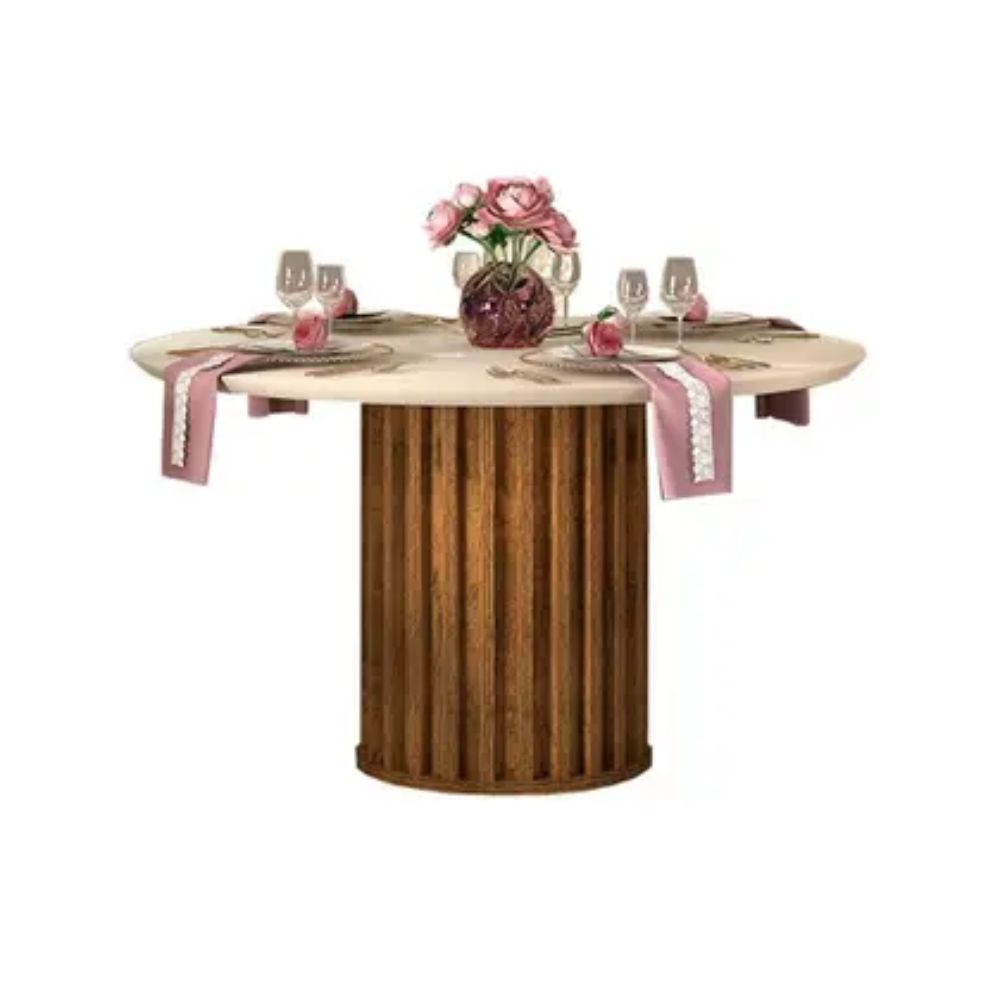 Mesa Para Cozinha Viena Com Tampo Madeirado Com Vidro 136cm Cedro/Off White - DJ Móveis