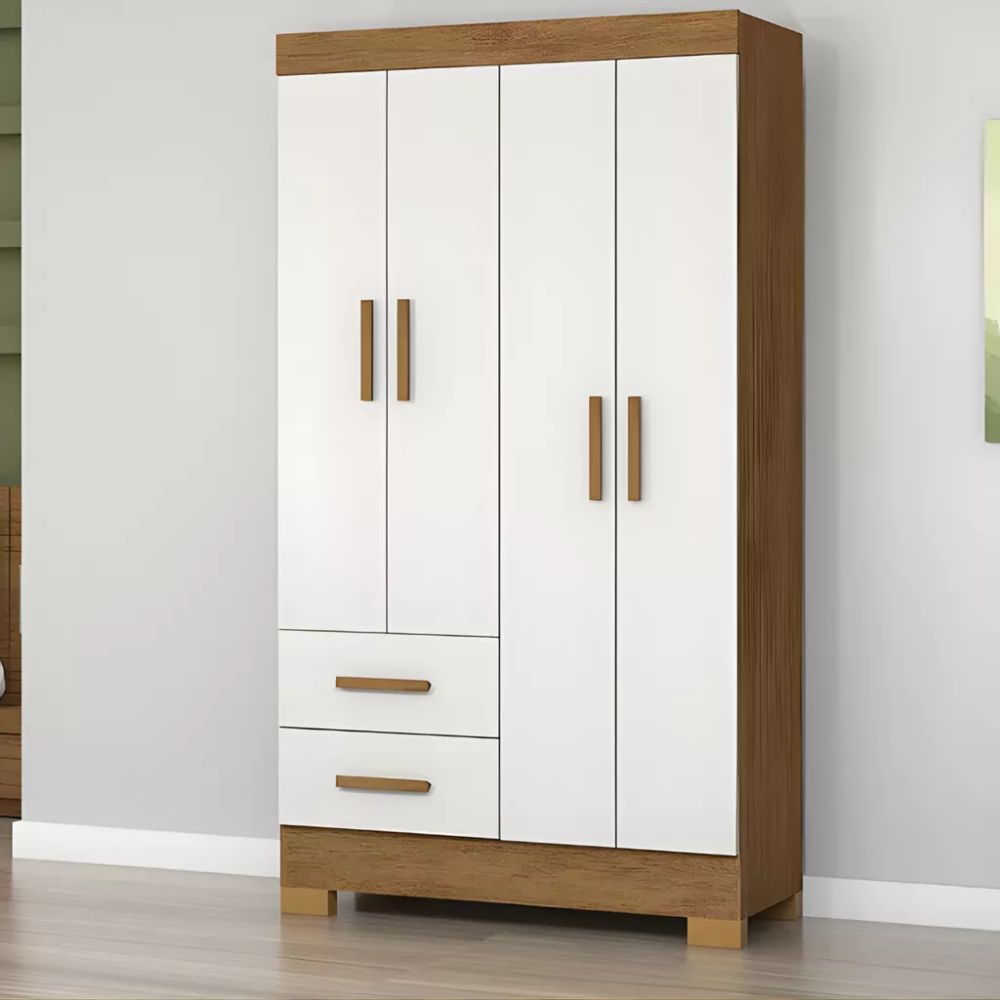 Roupeiro Josan Olímpio 4 Portas com Pés – Cinamomo/Off