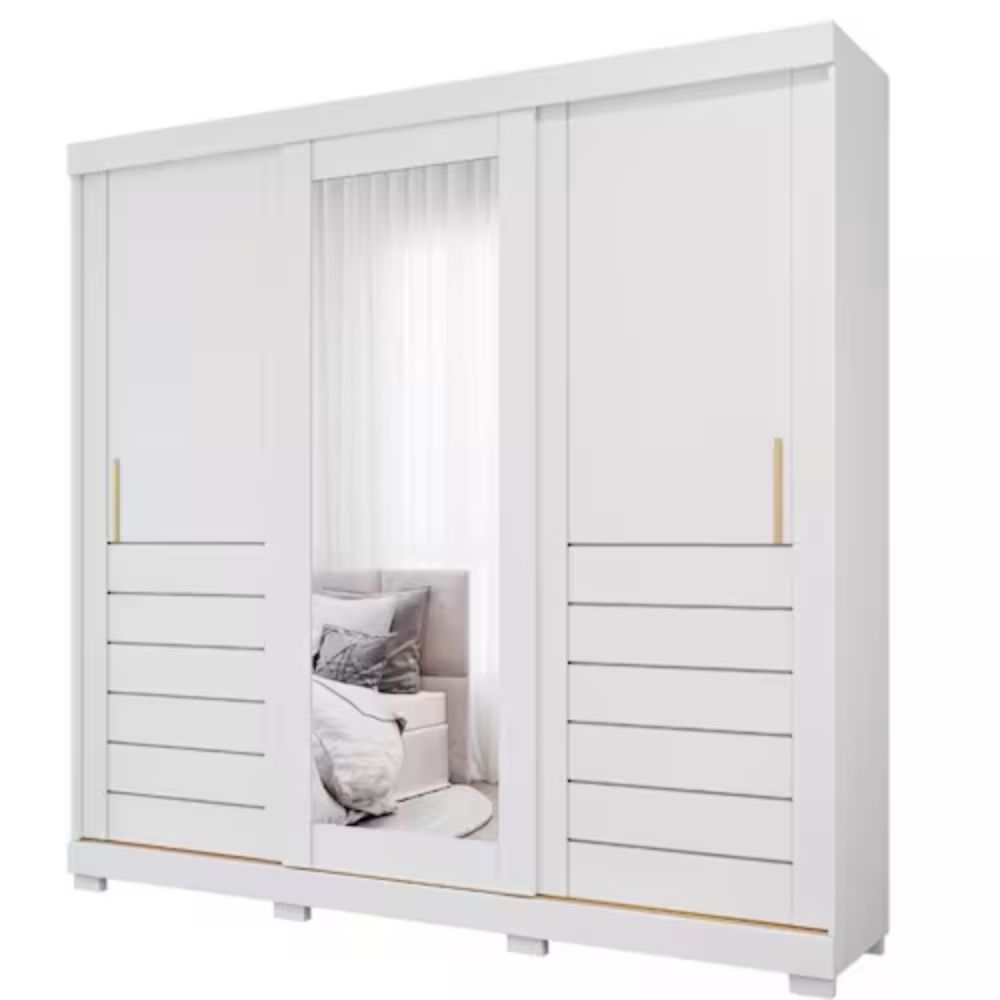 Guarda Roupa Panan Cecilia 3 Portas com Pés e Espelho Branco