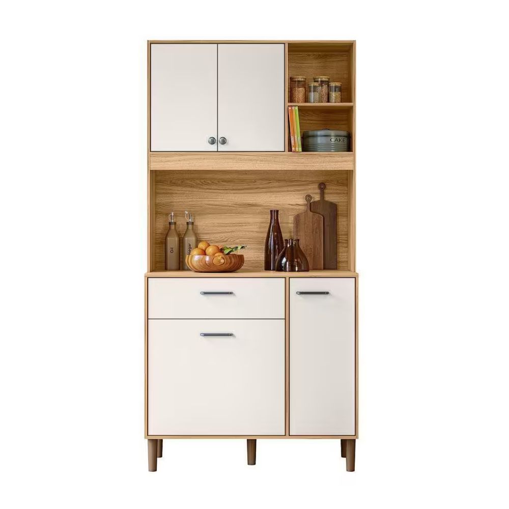 Armário Para Cozinha 4 Portas 1 Gaveta 90 cm Freijó Off White Cristal Erva Doce Nicioli