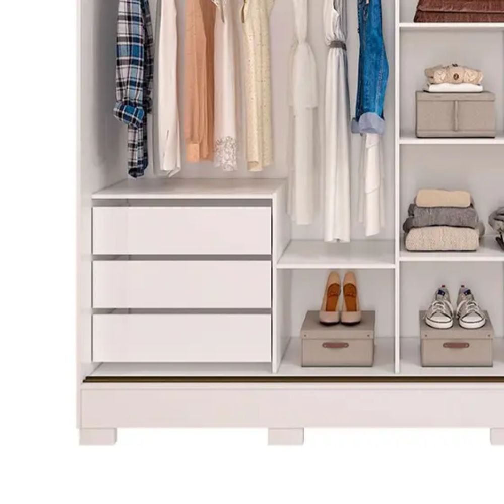 Guarda-Roupa Casal Branco 2 Portas Correr 3 Gavetas Ilhéus Panan