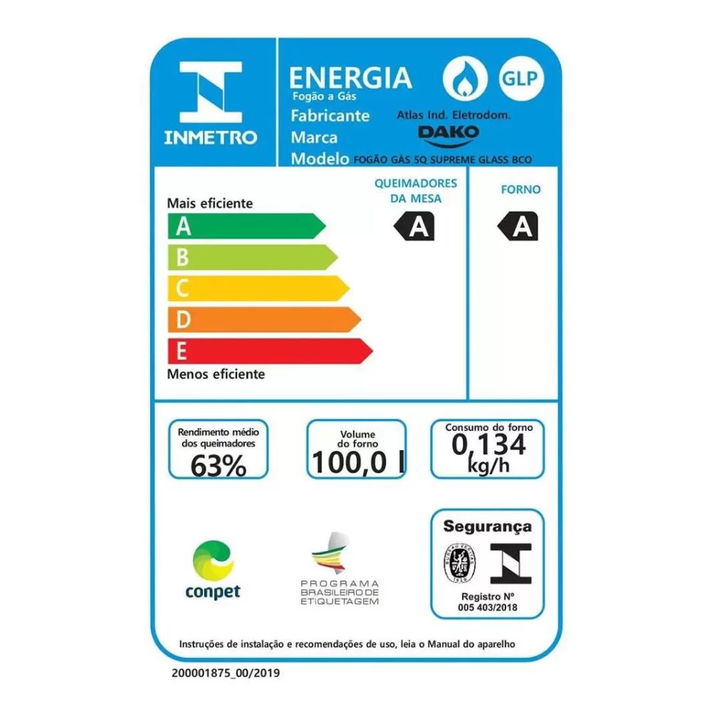 Fogão 5 Bocas Dako Supreme Glass Branco