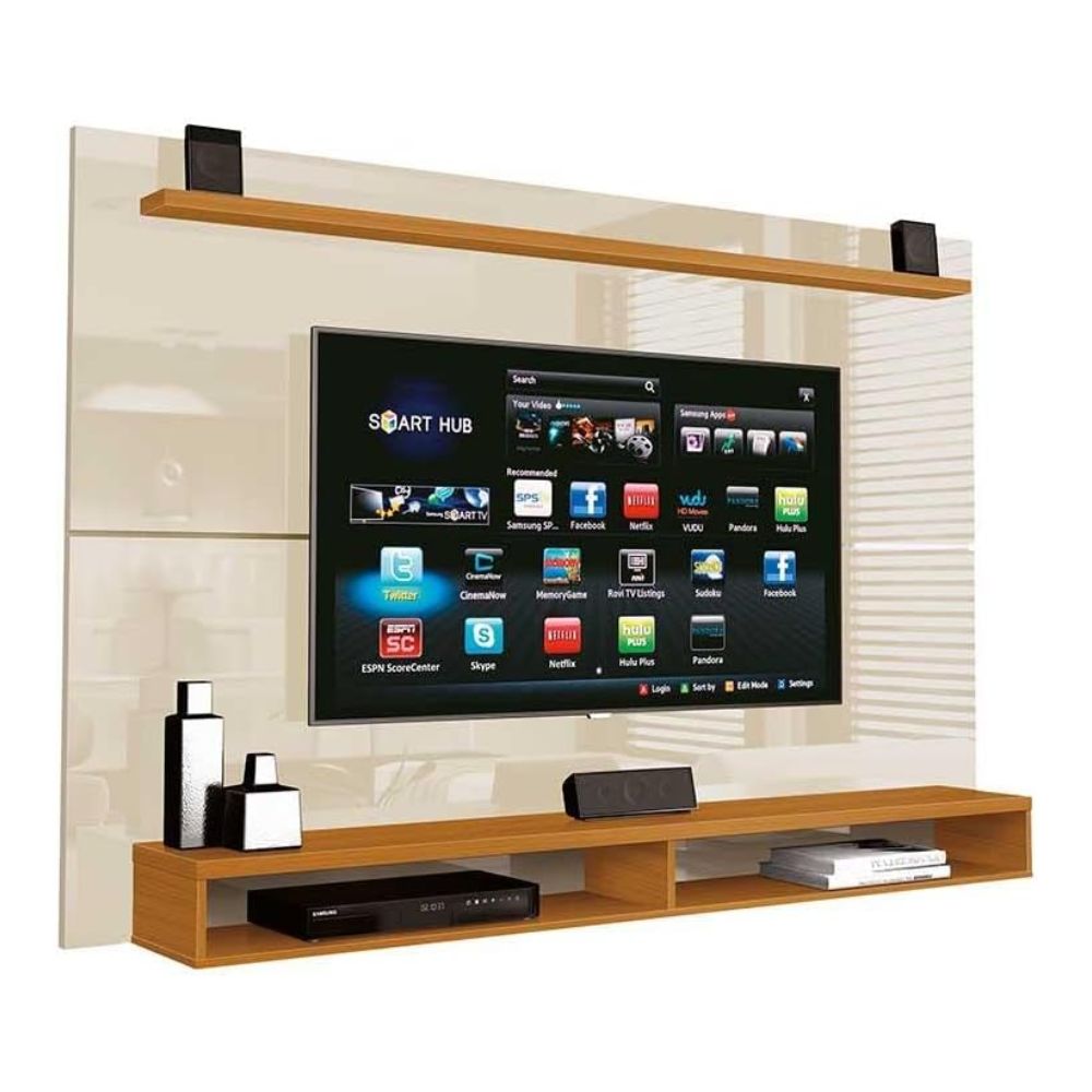 Painel Suspenso TV EDN Maxi Off White e Cedro
