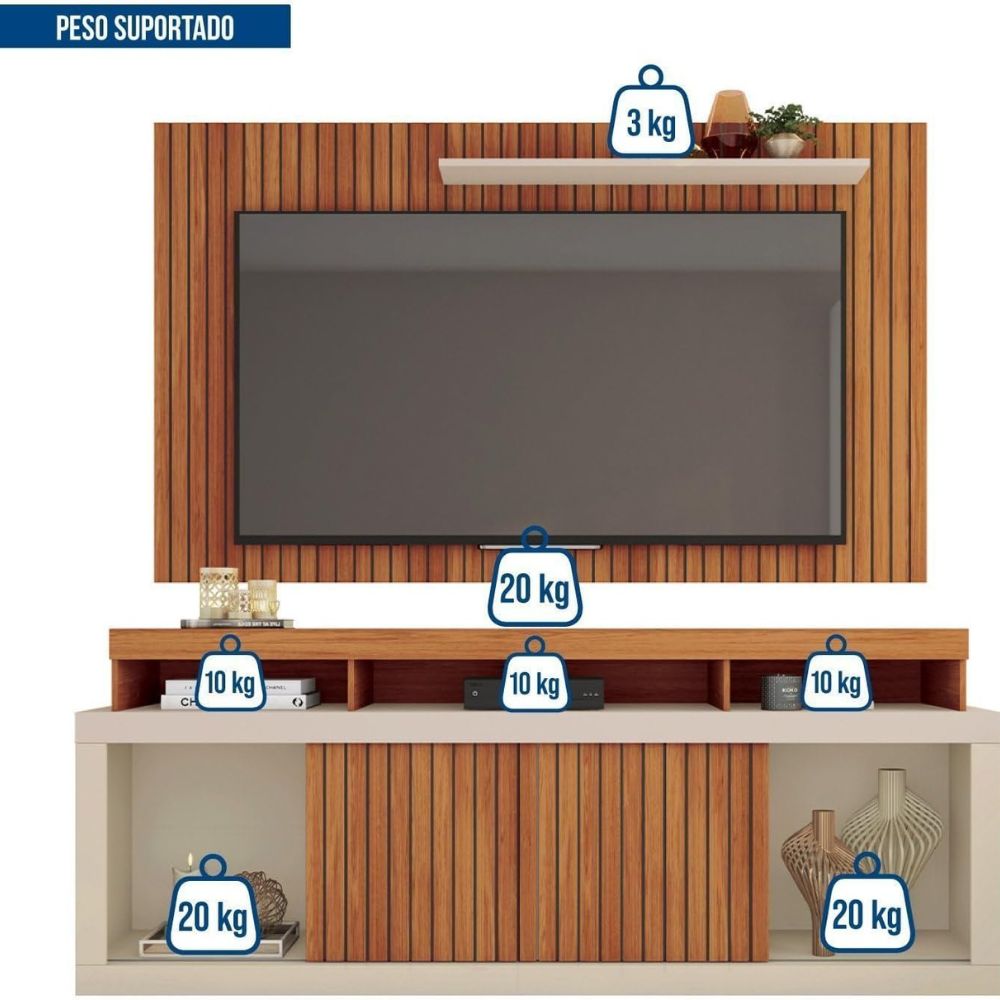 Rack com Painel Caemmun New Oscar  Para TV até 65” Freijó / Off White