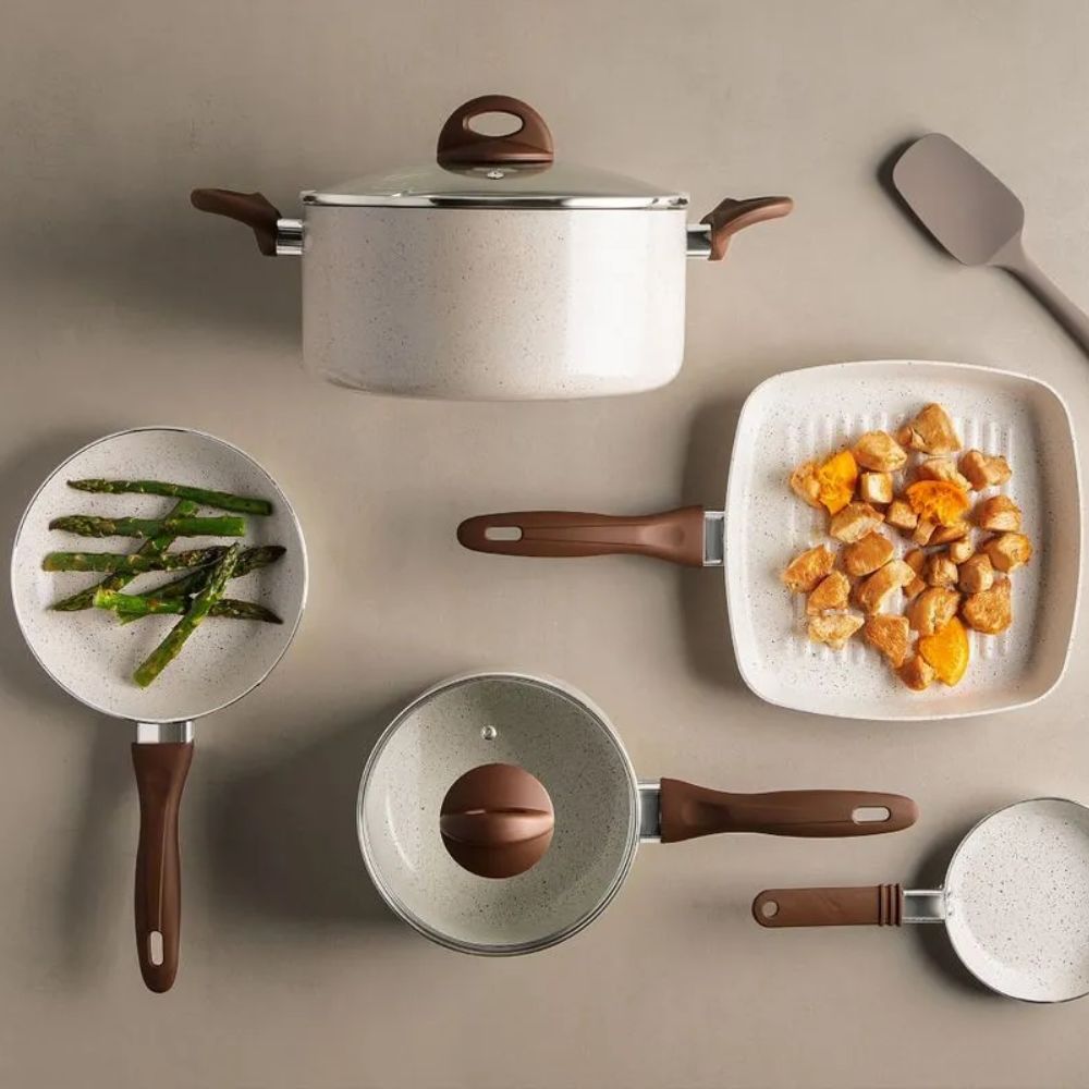 Conjunto de Panelas Brinox 8 Peças Cerâmica Smart Plus Vanila