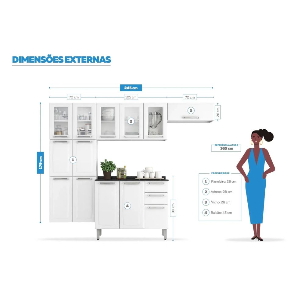 Cozinha Completa Branca em Aço 4 Peças Luce