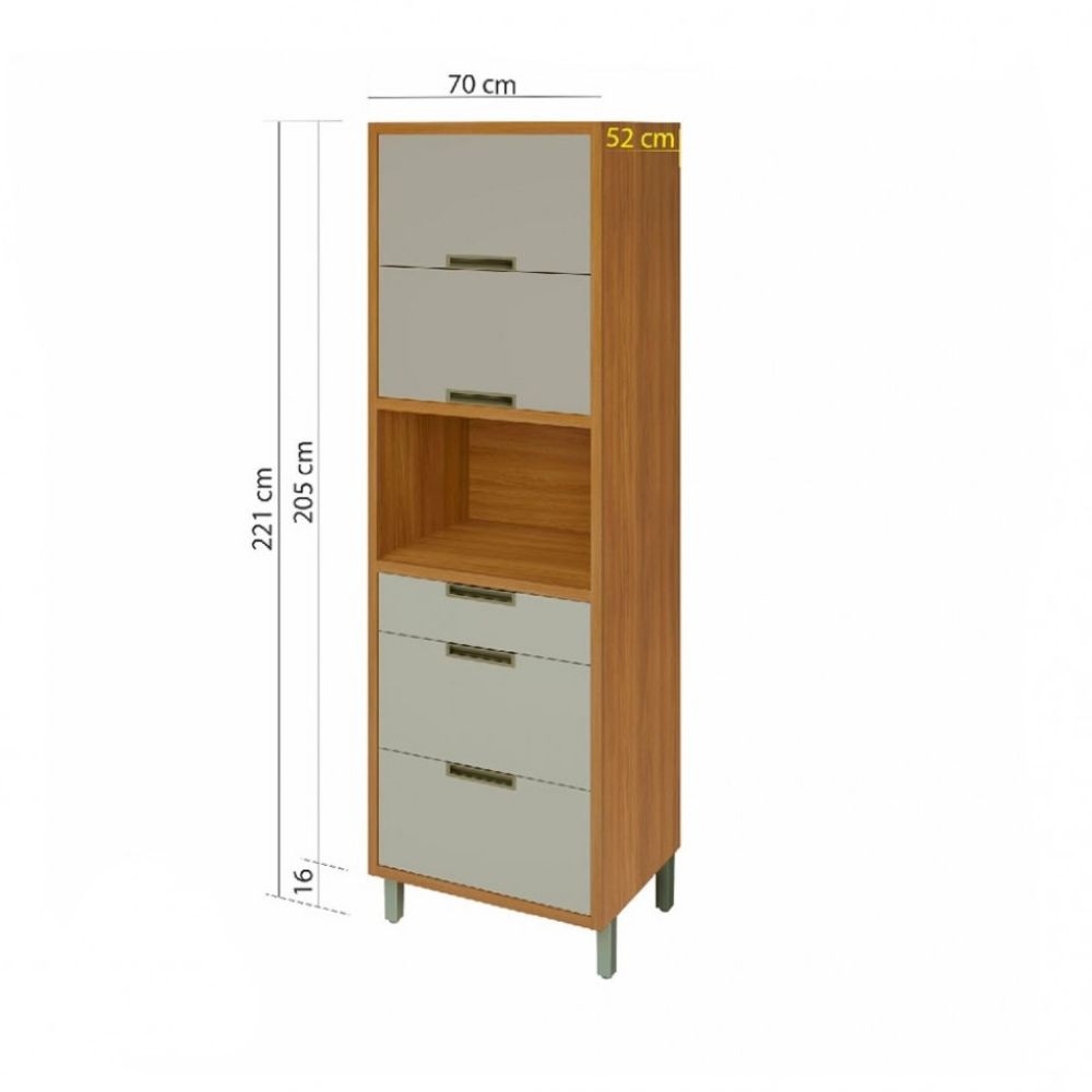 Paneleiro 2 Portas 3 Gavetas Nesher Imperatriz 70cm Freijó/Off White