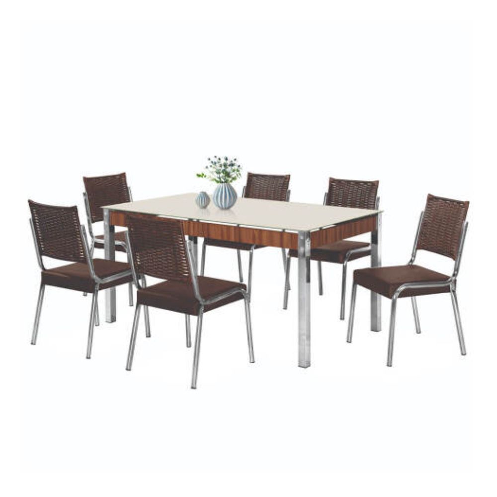Conjunto de Mesa Aço Nobre CR Formato Raissa com 6 Cadeiras 1,60 x 0,90 m