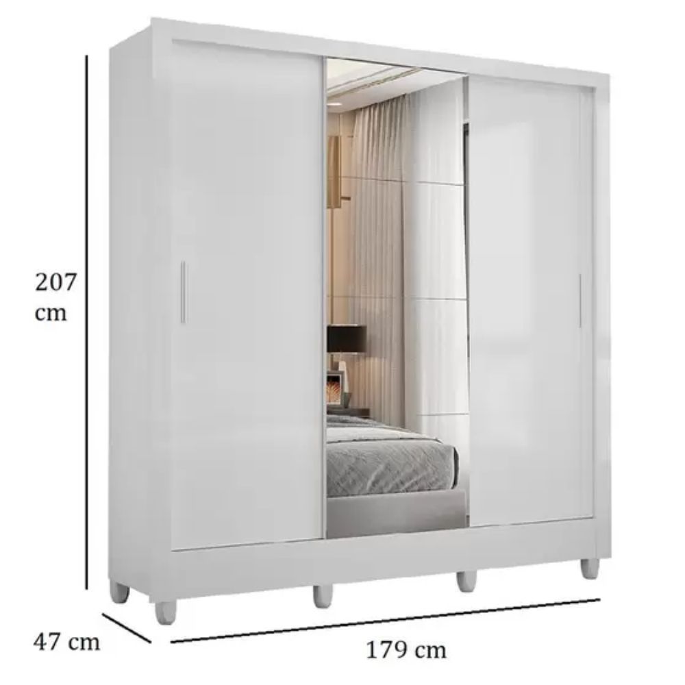 Guarda Roupa Carioca Móveis Santiago Plus 3 Portas 3 Gavetas com Espelho e Pés Branco