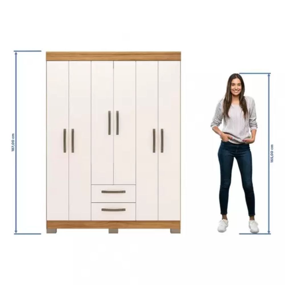 Guarda Roupa Solteiro 6 Portas 2 Gavetas NT 6015 Notável Freijó Trend/Off White TX