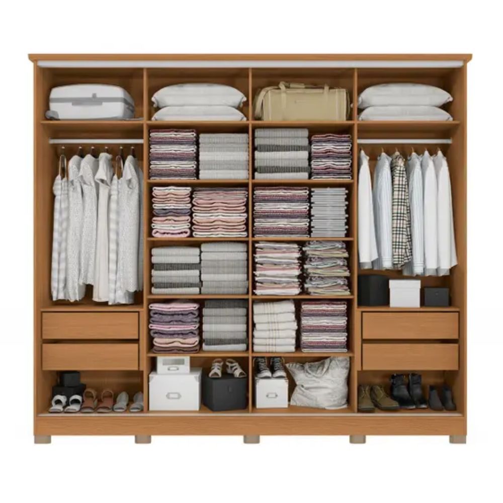 Guarda Roupa Kappesberg 4 Portas Com Espelho Canela/Macadamia