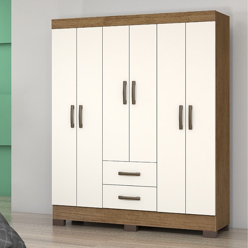 Guarda-Roupa Josan Olímpio 6 Portas com Pés Cinamomo/Off White