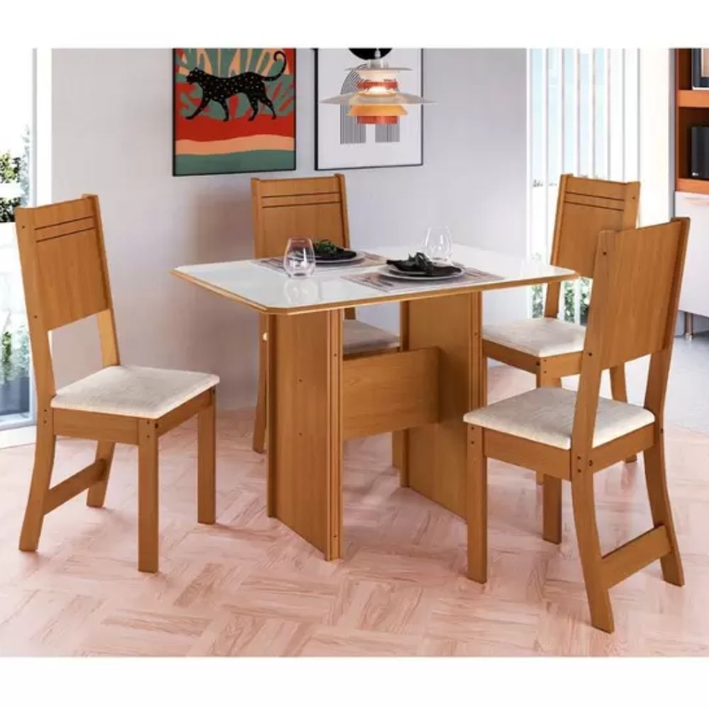 Mesa de Jantar São Carlos Florence com 4 Cadeiras Freijó/Off White