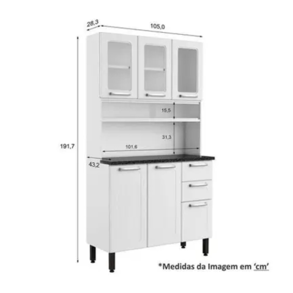 Kit Bertolini Multipla 6145 TPL 6 Portas 3 Gavetas Vidro Branco