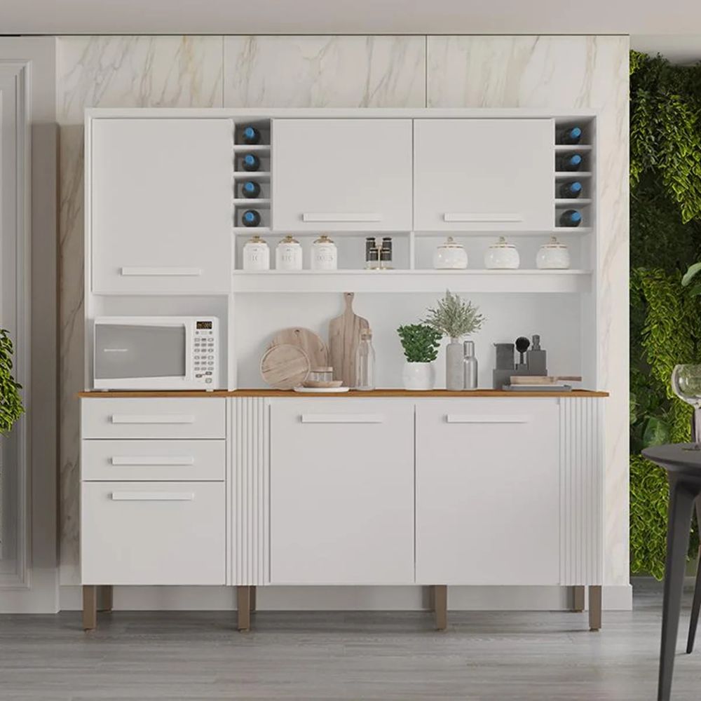 Armário de Cozinha Salleto Catar 6 Portas 2 Gavetas Branco