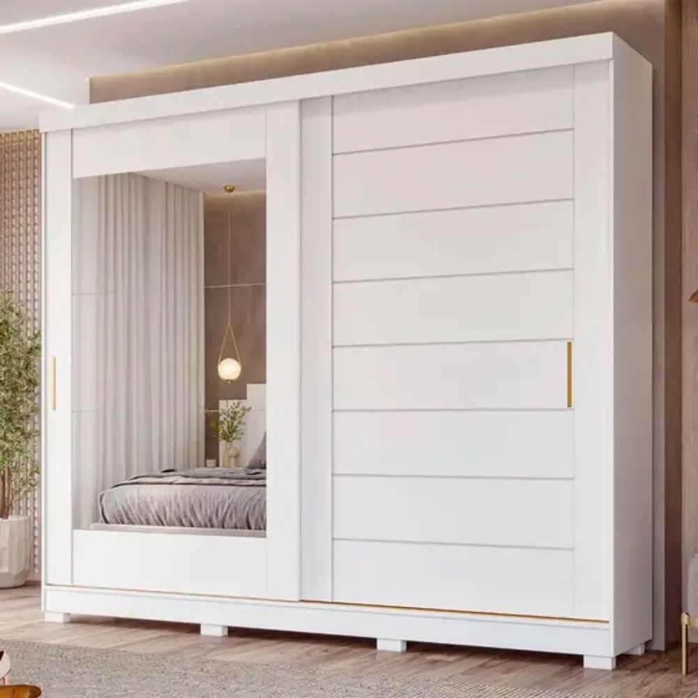 Guarda Roupa Florença Panan com 2 Portas de Correr e Espelho Branco