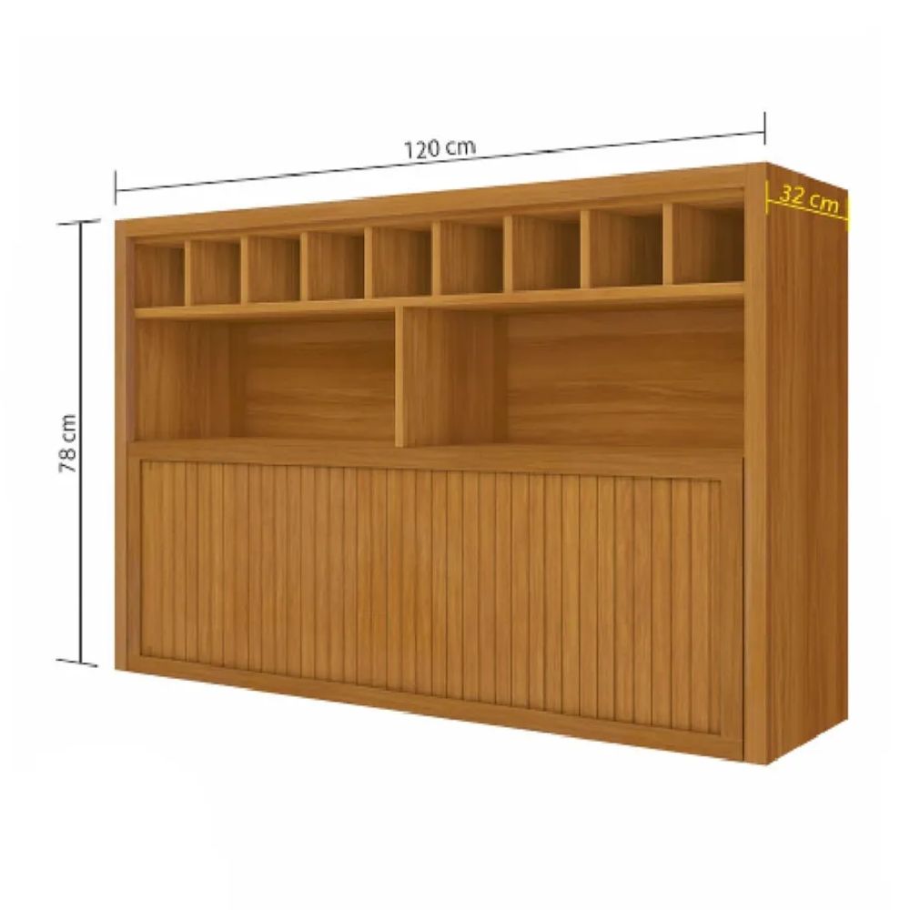 Armário Aéreo Nesher Baronesa 1 Porta Basculante com Nicho e Adega 120cm Freijó