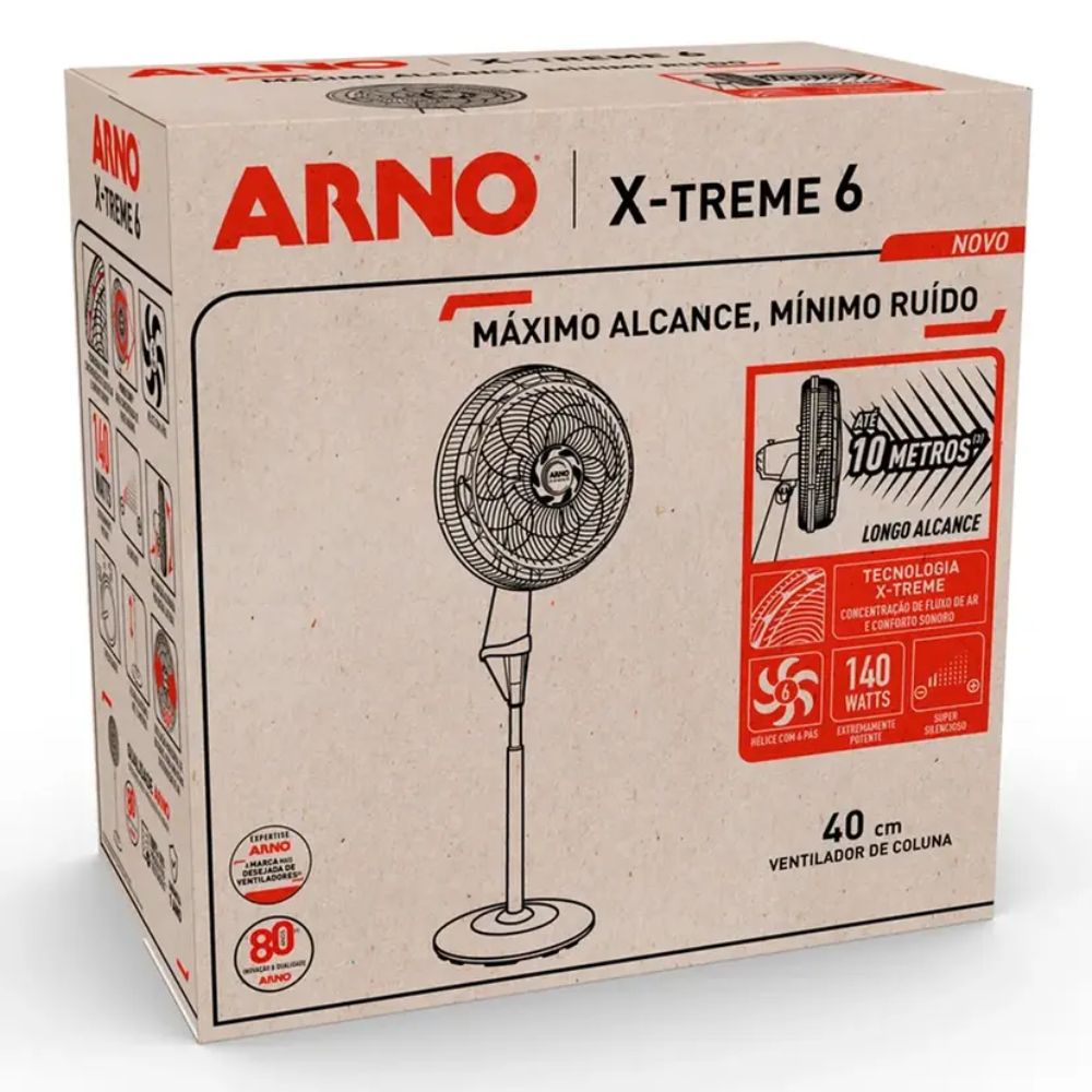 Ventilador de Coluna Arno X-Treme 6 40cm 6 Pás 3 Velocidades VE6C - Preto