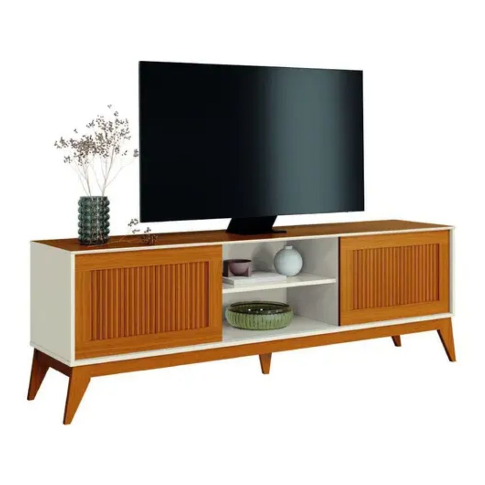 Rack EDN King 2 Portas Deslizantes Off White/Cedro