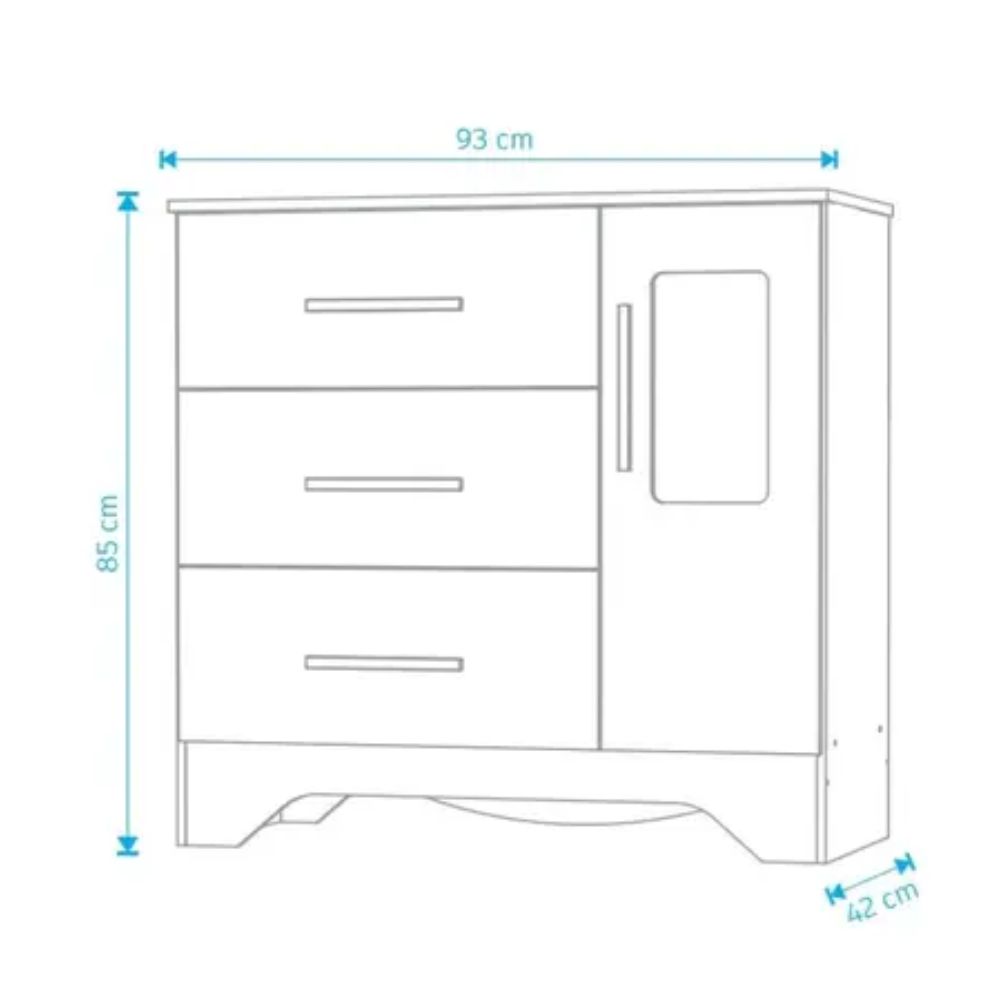 Cômoda Peroba Popy Retrô Plus 3 Gavetas 1 Porta Branco/Amêndoa