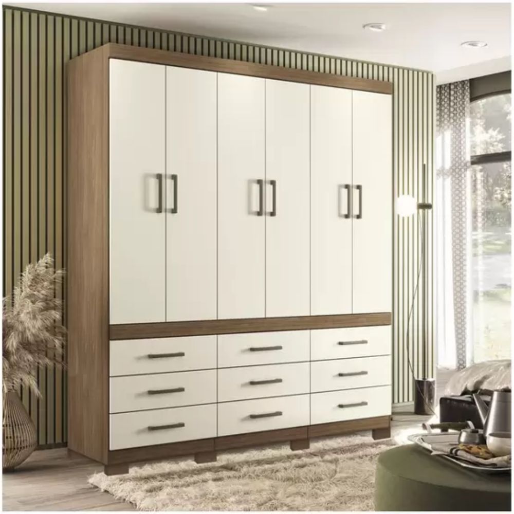 Guarda-Roupa Casal 6 Portas 9 Gavetas Santos Andira Star Plus 6.9 Jatoba/Areia