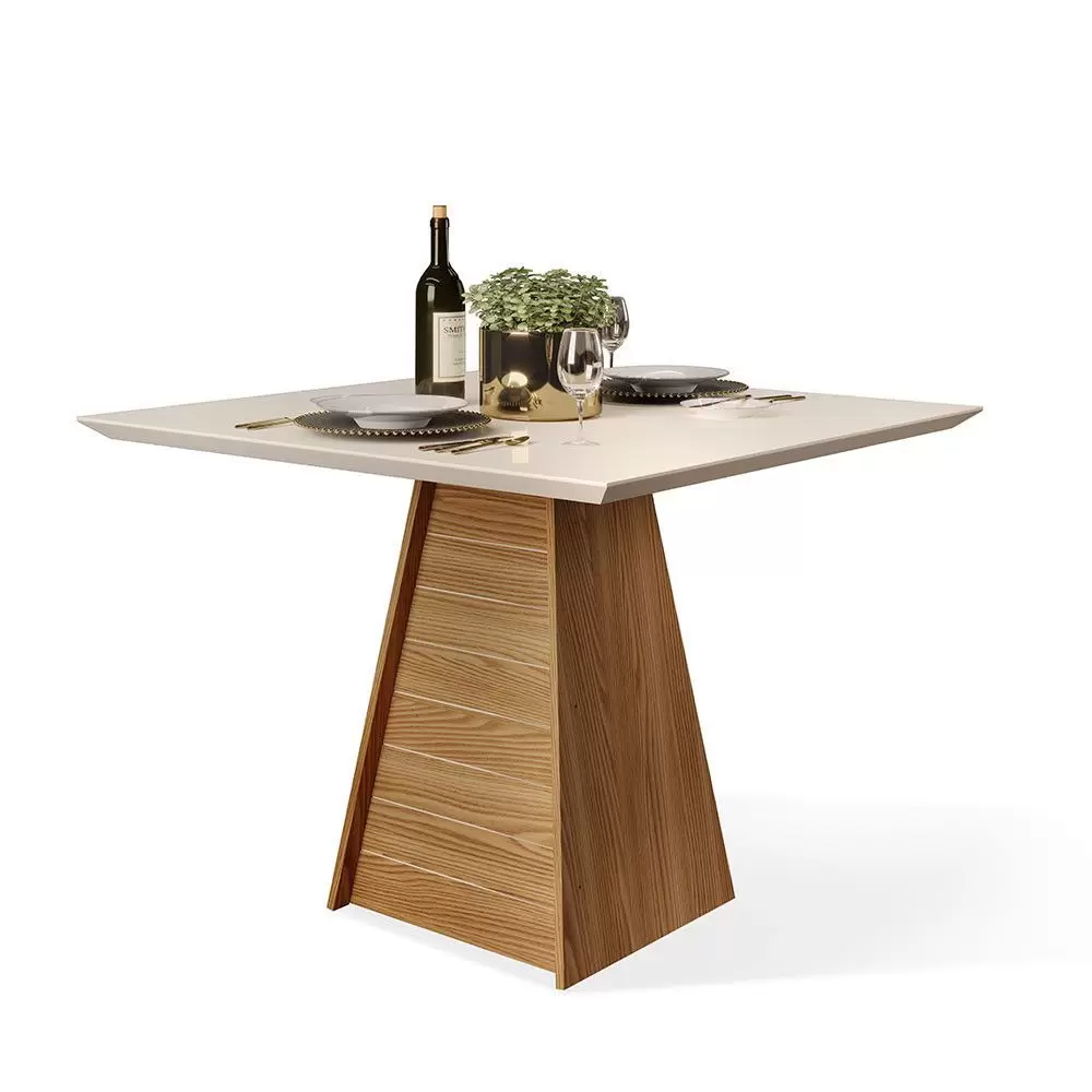 Mesa de Jantar DJ Fler com Vidro Nobre/Off White com 4 Cadeiras Lia Carvalho/Veludo Kraft