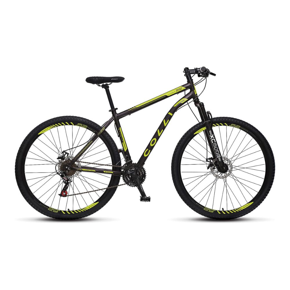 Bicicleta Colli Athena Preto Fosco e Amarelo Neon Aro 29 Freios a Disco 21M