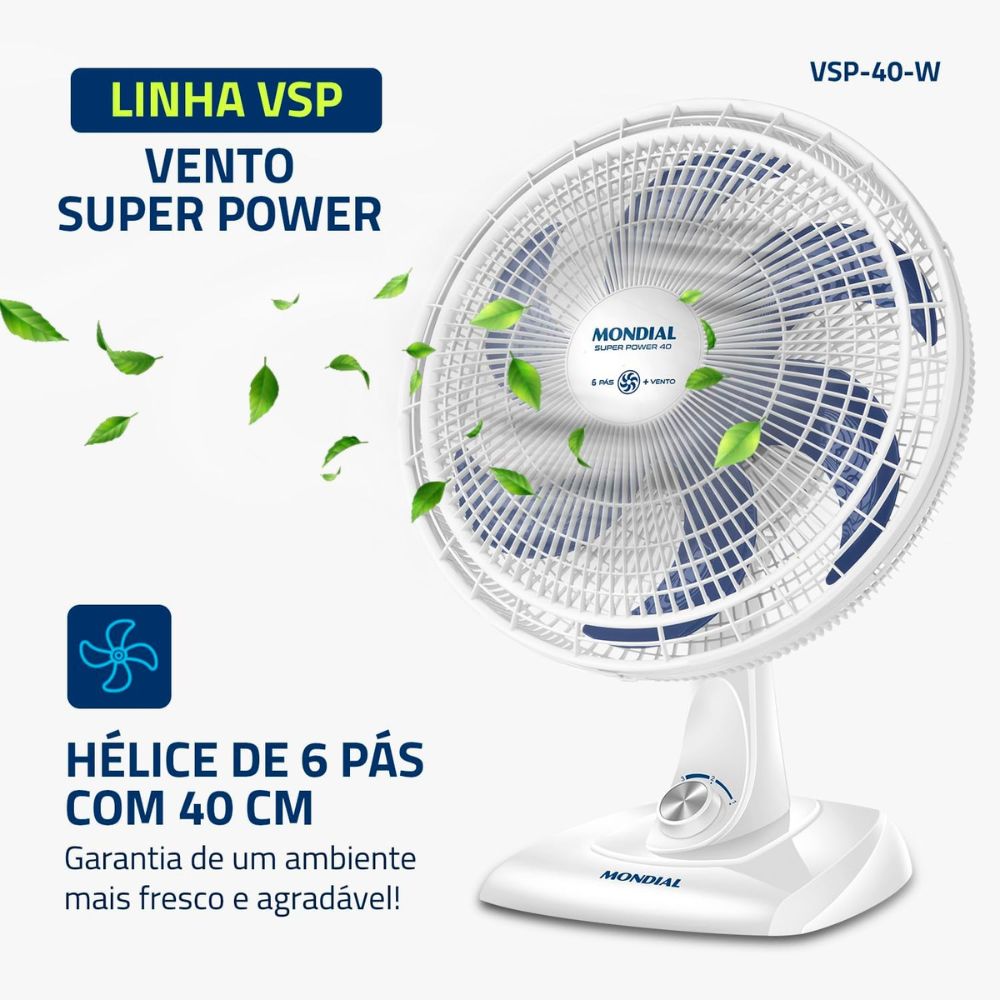 Ventilador de Mesa Mondial Super Power VSP-40-B Branco/Azul